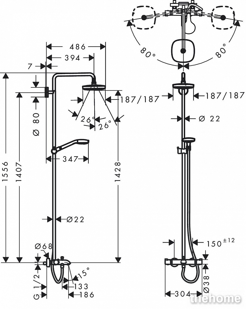 Душевая стойка Hansgrohe Croma Select S 180 2 jet 27352400 - 2