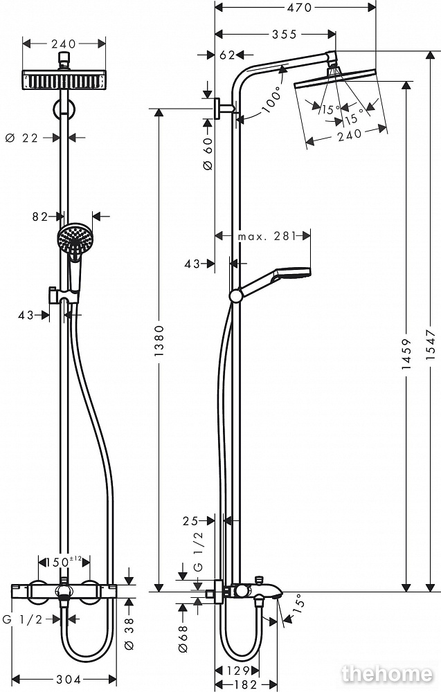 Душевая стойка Hansgrohe Crometta E 240 1jet Showerpipe 27298000 - 2