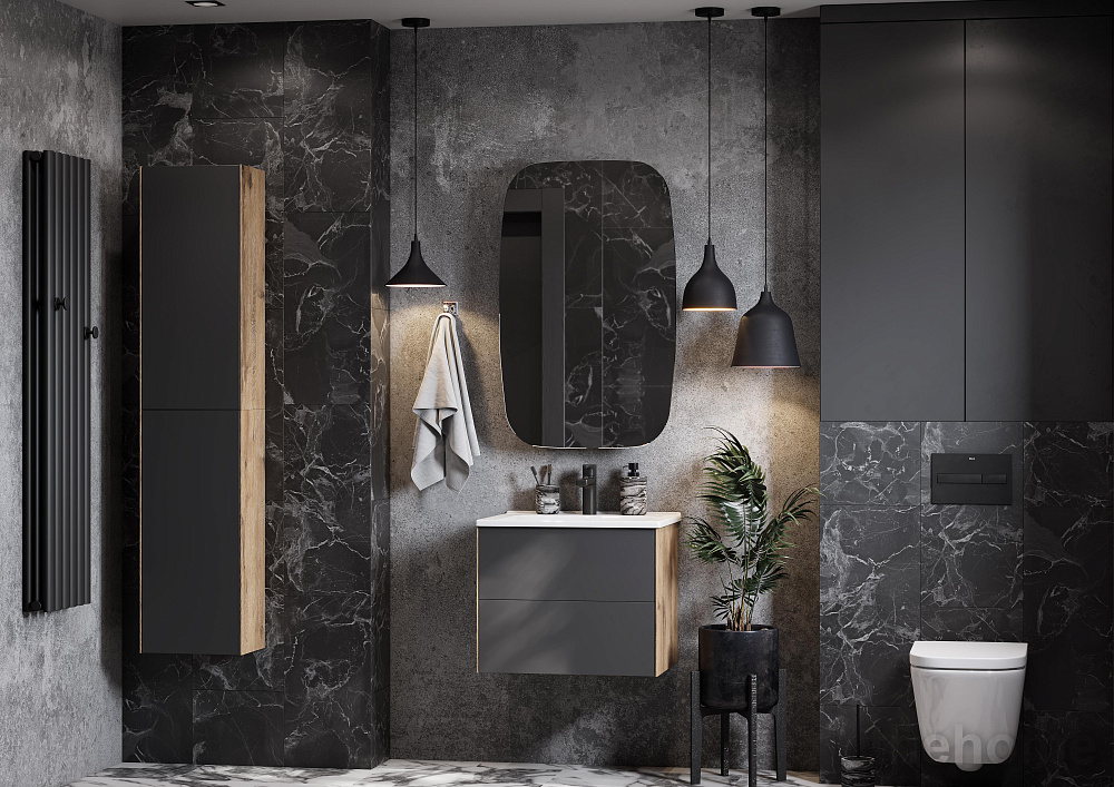 Шкаф-пенал 35 Aquaton Сохо 1A258403AJA00, дуб веллингтон / графит софт - TheHome
