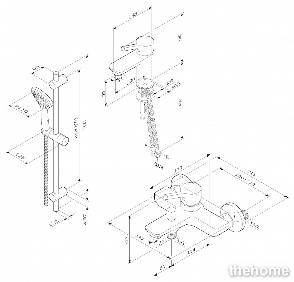Комплект смесителей Am.Pm X-Joy S 3 в 1, хром F40985B00 - 2