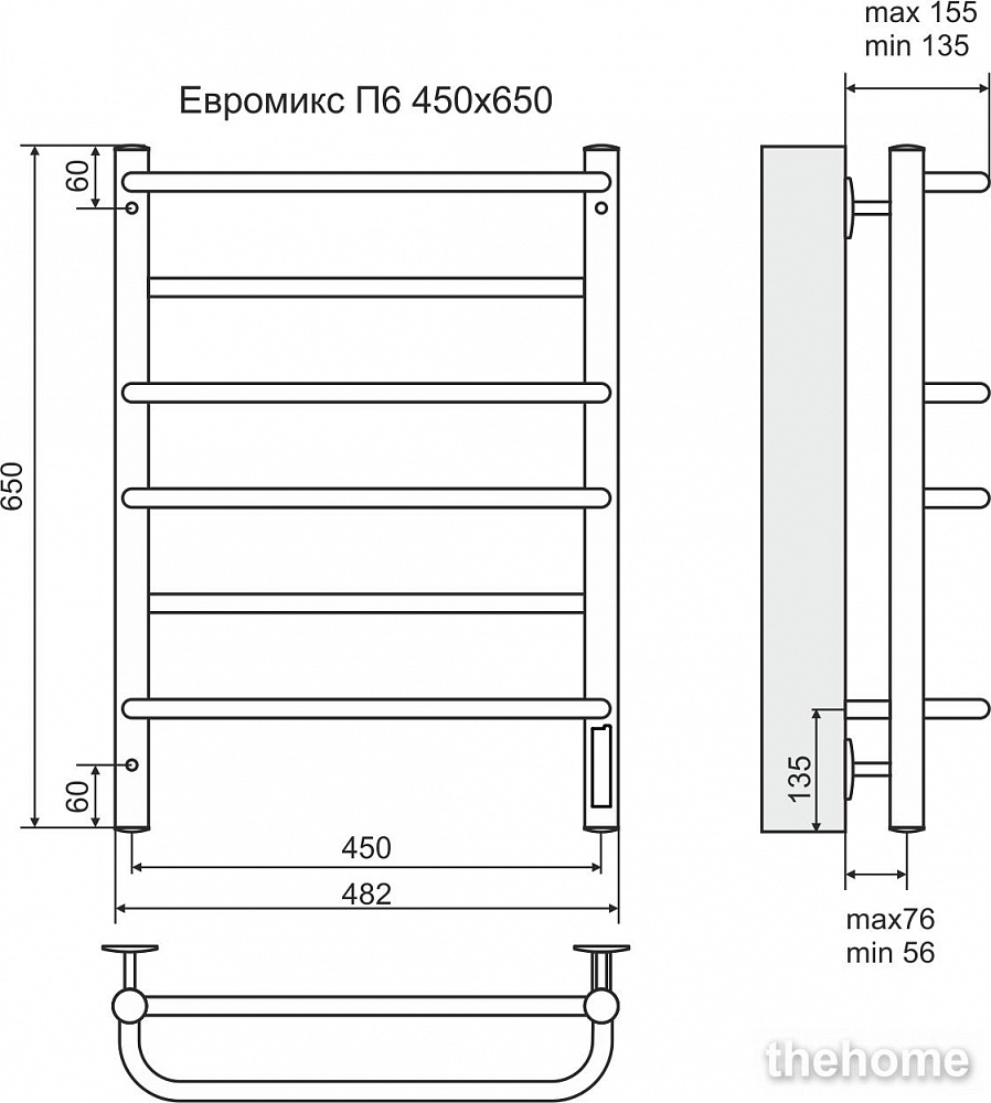 Полотенцесушитель электрический Terminus Евромикс П6 450x650 4660059580173 - 3