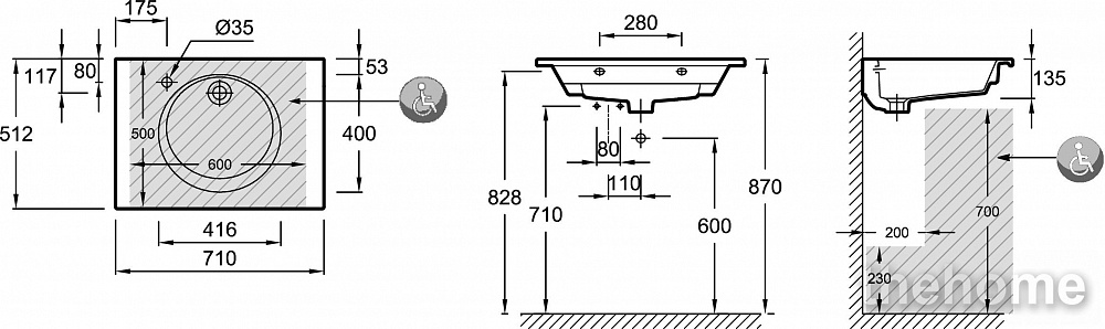 Раковина 71 см Jacob Delafon Odeon Rive Gauche EXAX112-Z-00, белый - 2