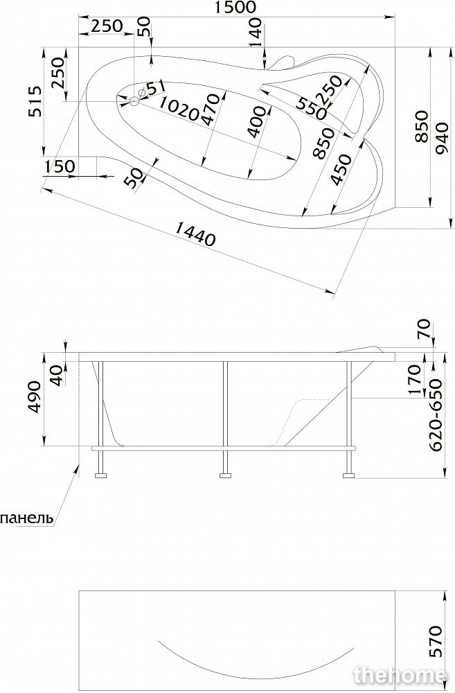Акриловая ванна 1MarKa Gracia 150x90 R - 6
