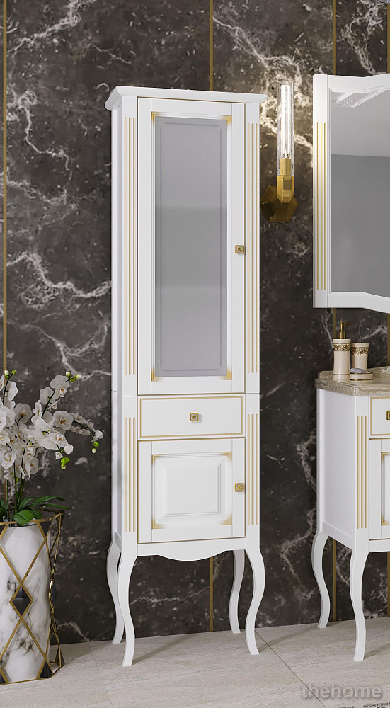 Шкаф-пенал Opadiris Лаура 45 L белый с патиной - TheHome