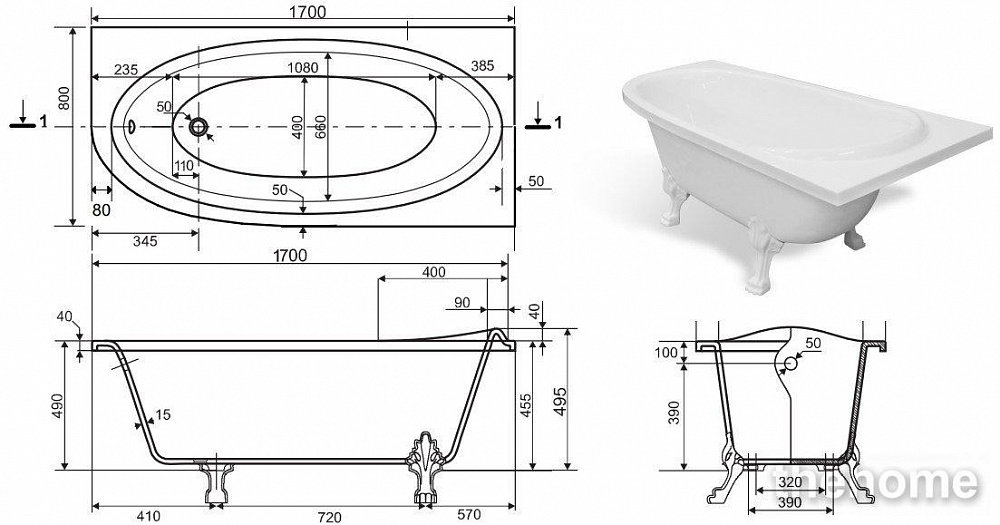 Ванна из искусственного мрамора Эстет Венеция R 170x80 ФР-00002045 - 6