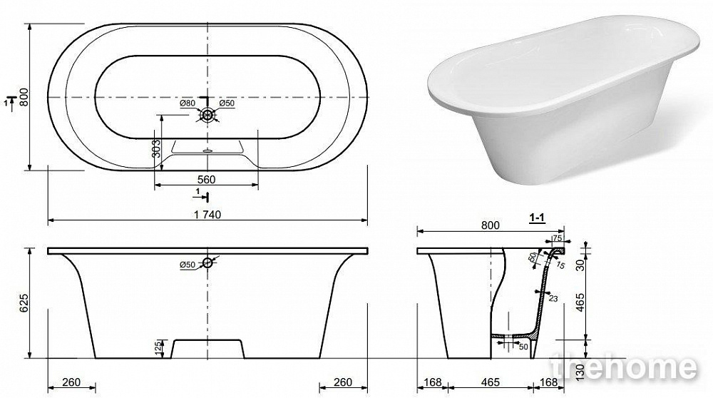 Ванна из искусственного мрамора Эстет Лион 174x80 ФР-00000684 - 6