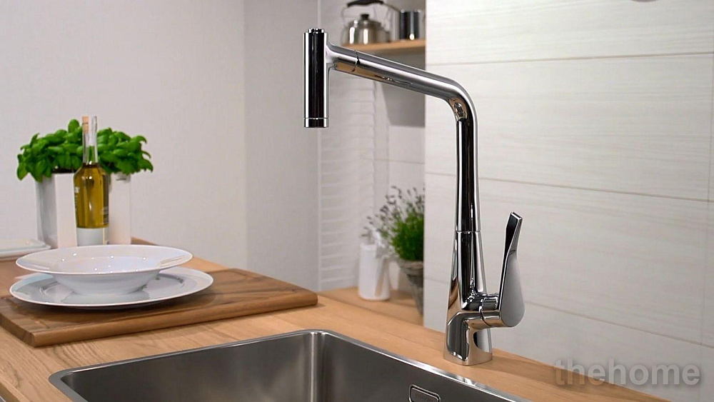 Смеситель для кухни Hansgrohe Metris с выдвижным изливом 220, золото - 3