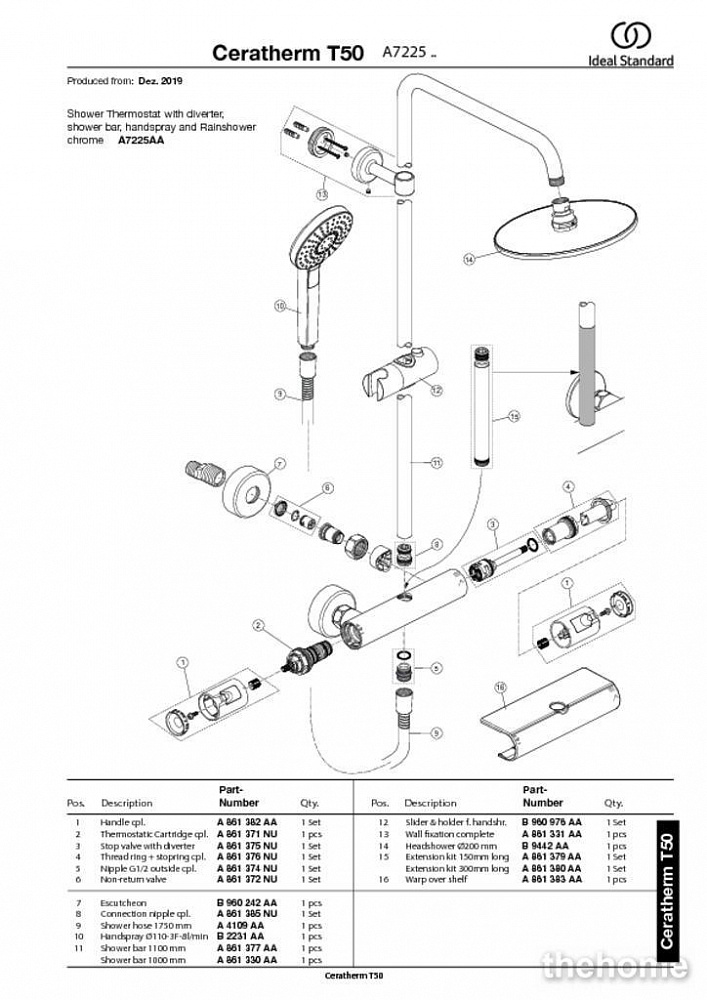 Душевая система Ideal Standard Ceratherm T50 с термостатическим смесителем A7225AA - 5
