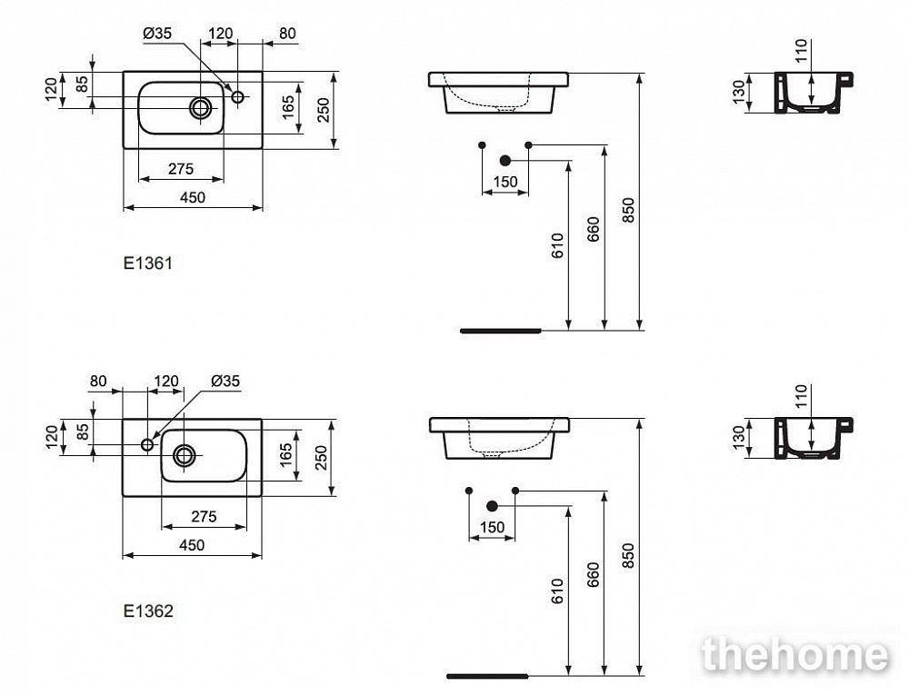 Раковина 45 см Ideal Standard Connect Space E136101, белый - 2