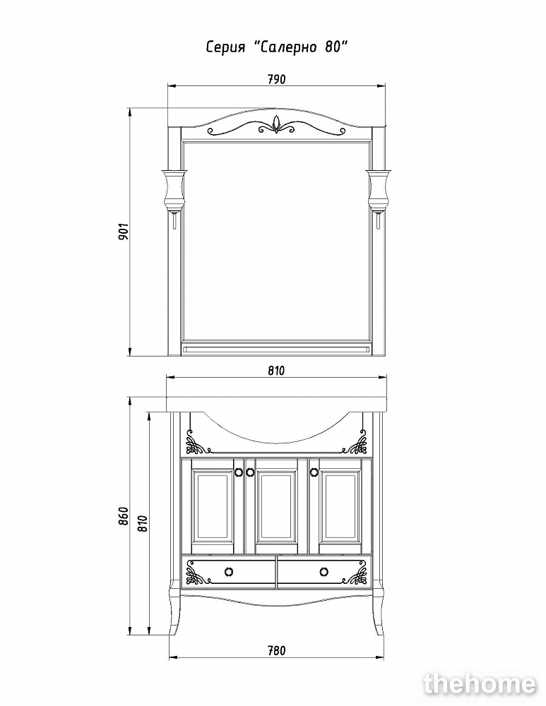 Тумба под раковину ASB-Woodline Салерно 80 9696 белая (патина серебро) - 5