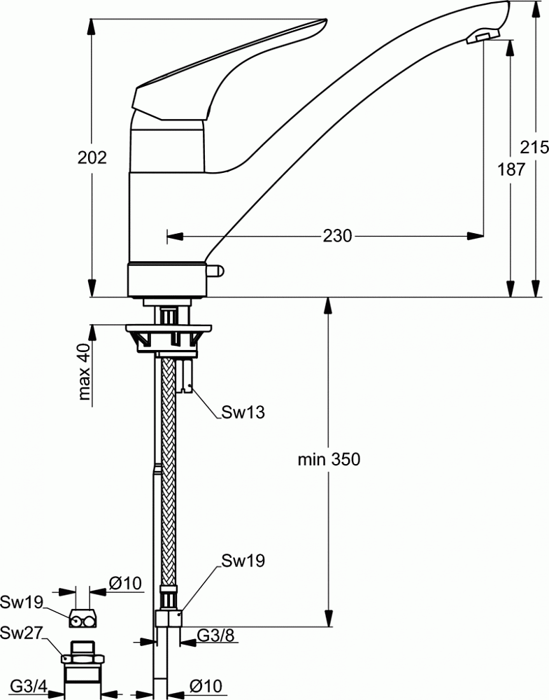 Смеситель для кухонной мойки Ideal Standard CERASPRINT NEW B5346AA - 2