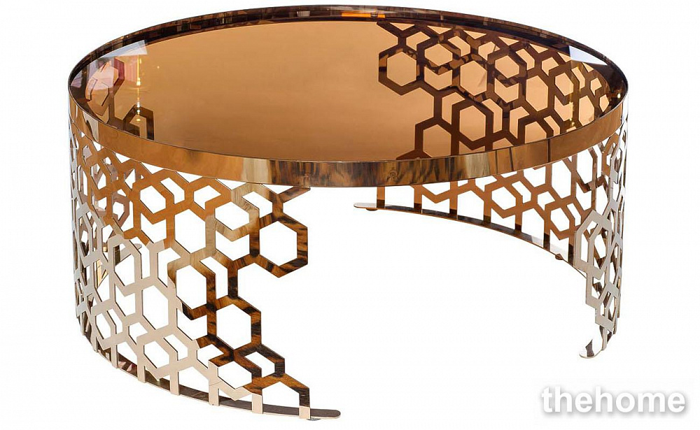 13RXCT8012-GOLD Стол журнальный стекло коричн./роз.зол. 90*90*40 Garda Decor - TheHome