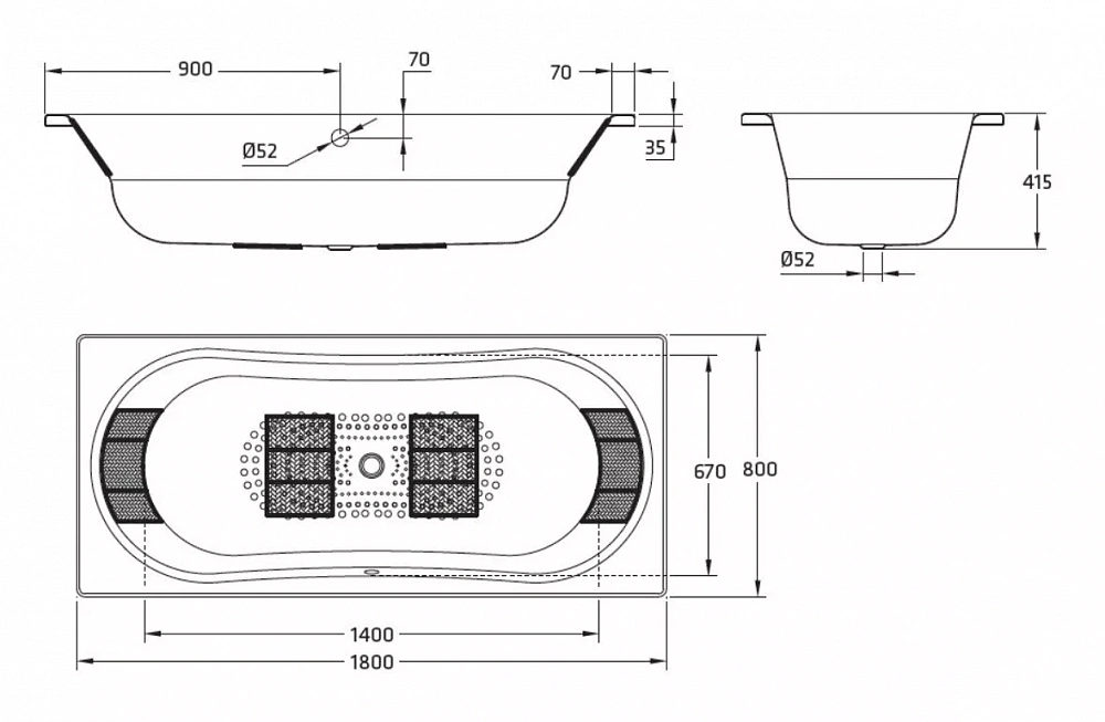 Стальная ванна BLB Duo Comfort HG 180x80 см - 3