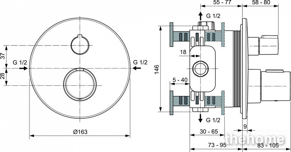 Смеситель Ideal Standard Ceratherm Т100 для душа термостатический A5813A5 - 2