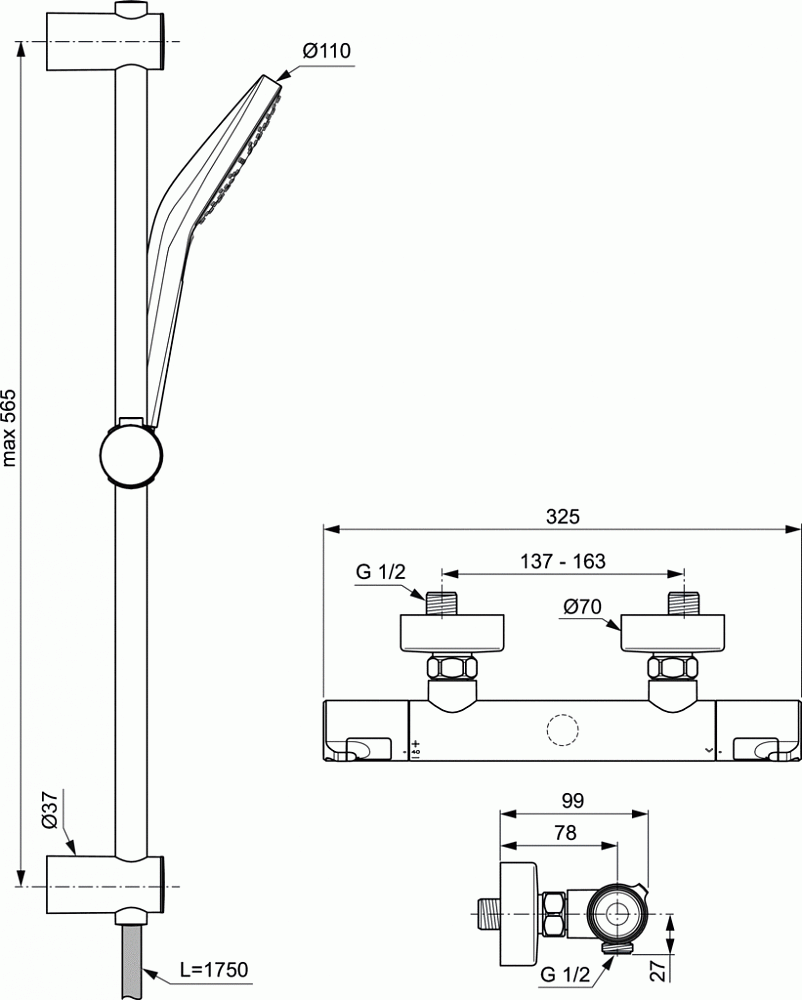 Настенный термостатический смеситель для душа Ideal Standard Ceratherm T50 A7217AA - 2