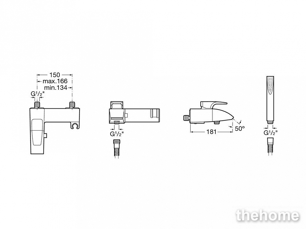Смеситель Roca Thesis 5A0150C00 для ванны с душем, хром - 2