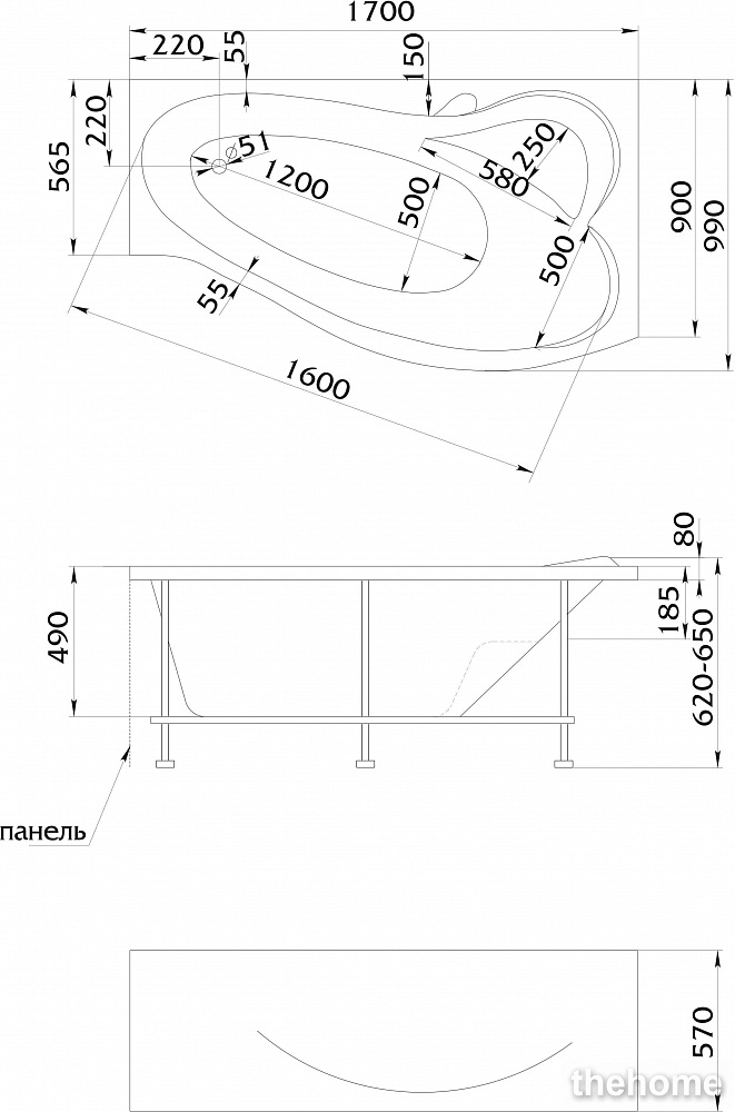 Акриловая ванна 1MarKa Gracia 170x100 L - 6