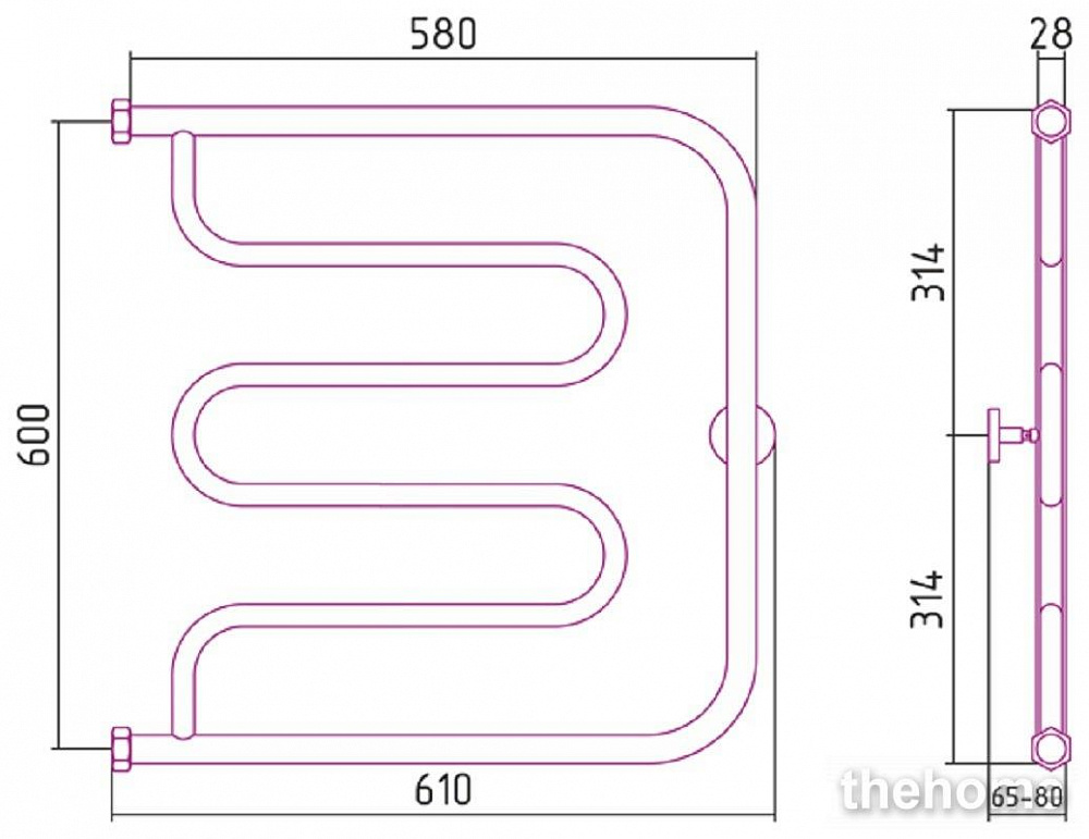 Полотенцесушитель водяной Сунержа Лира 60 x 60 см, 00-0011-6060, хром - 5