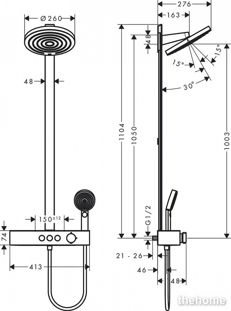 Душевая стойка Hansgrohe Pulsify Showerpipe 260 2jet 24240700 с термостатом, матовый белый - 2