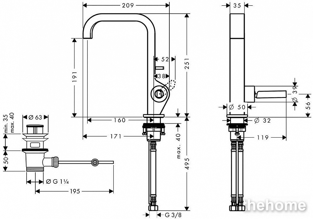 Смеситель для раковины Axor Citterio 39034000 - 5