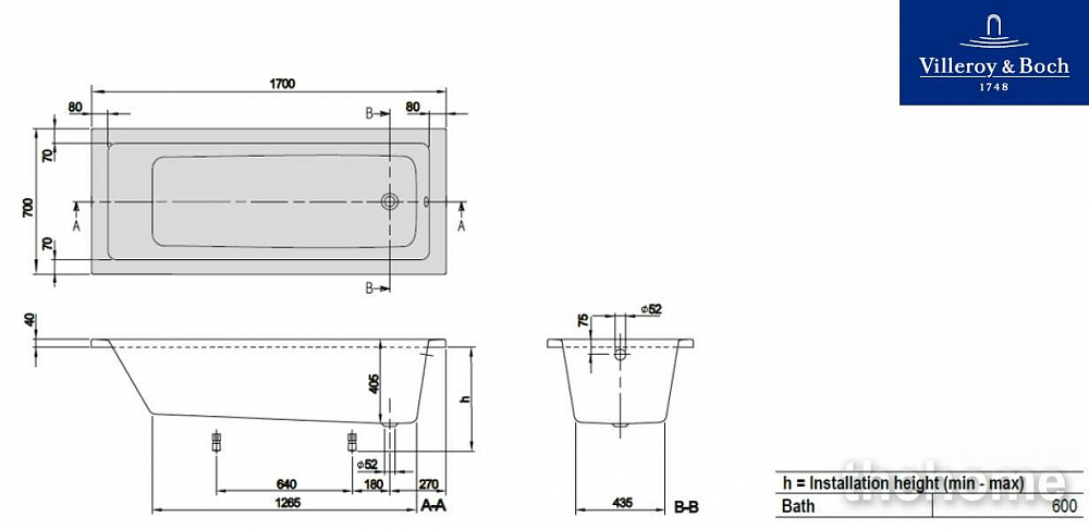 Акриловая ванна Villeroy & Boch Targa Plus Mono 170х70 UBA177NES2V01+U99740000 - 3