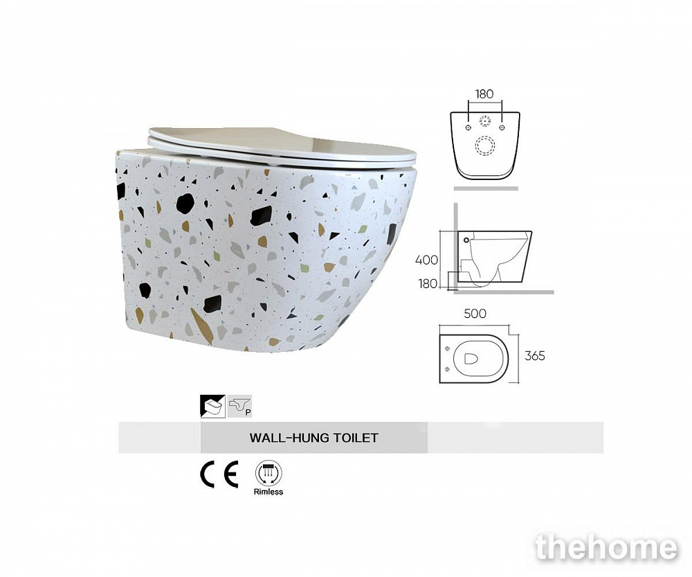 Унитаз подвесной безободковый Bronze de Luxe Terrazzo, крышка белая 2092-W - 3