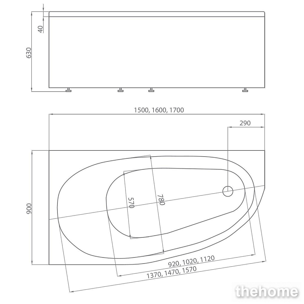 Акриловая ванна Aquatek Дива 170x90 см R - 4