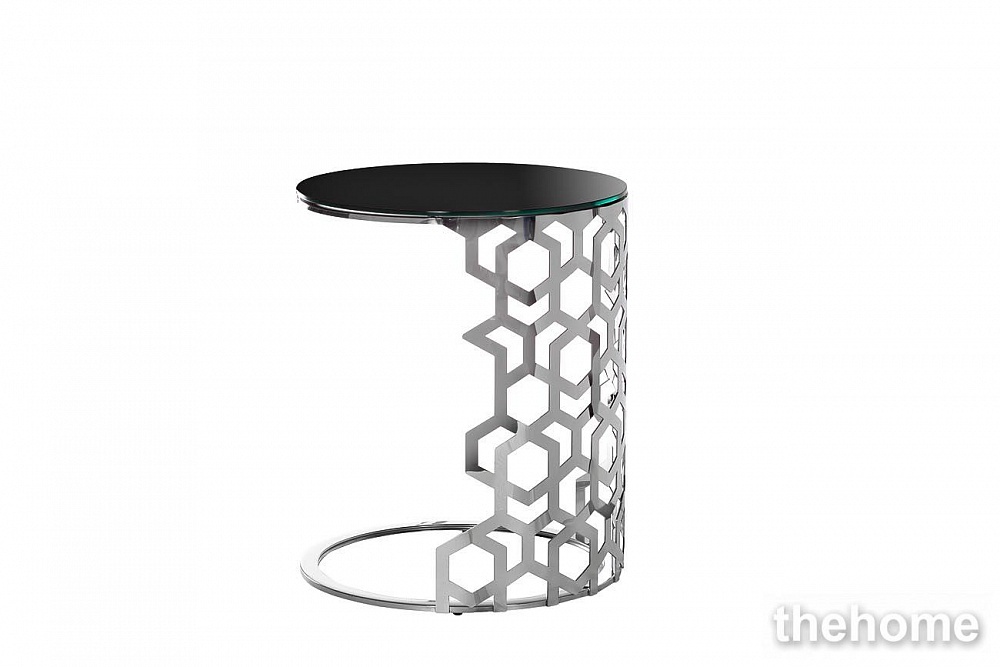 13RXET3043-SILVER Стол приставной стекло черн./серебро d50*60см Garda Decor - TheHome
