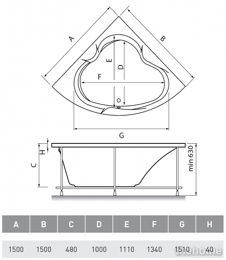 Акриловая ванна Vayer Iryda 150x150 - 5
