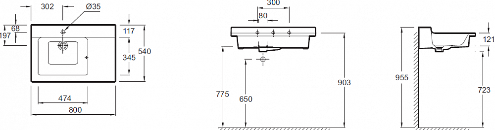 Раковина 80 см Jacob Delafon Kohler XL112K-00, белый - 2
