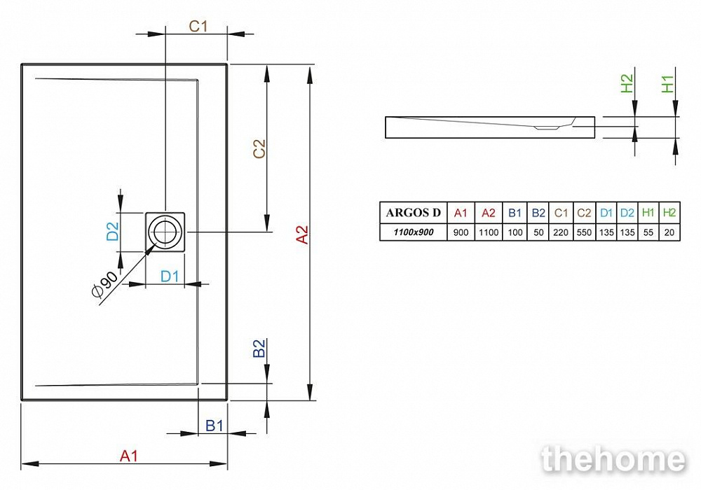Душевой поддон Radaway Argos D 90x110 - 3