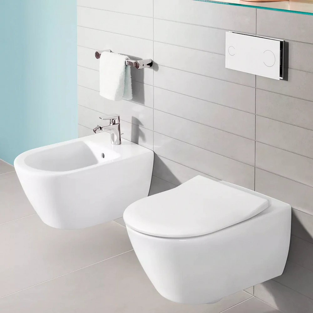 Подвесной унитаз Villeroy & Boch Subway 2.0 5614R201 alpin безободковый с тонким сиденьем микролифт - 8