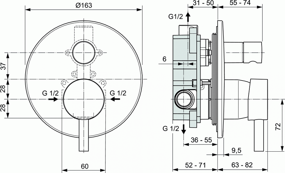 Встраиваемый смеситель для ванны/душа Ideal Standard CERALINE A6939AA - 2