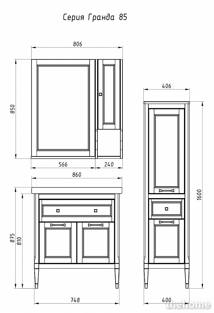 Тумба под раковину ASB-Woodline Гранда 85 11487 антикварный орех - 4