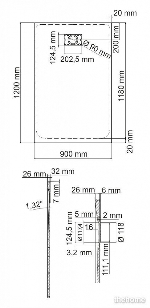 Душевой поддон Wasserkraft Leine 35T07 120x90 белый - 2