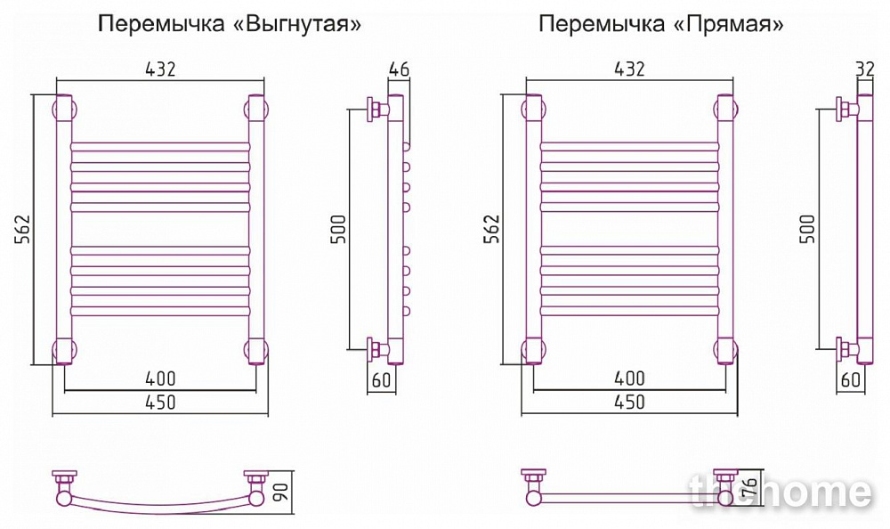 Полотенцесушитель водяной Сунержа Богема+ 50 x 40 см, 00-0220-5040, прямые перемычки, хром - 6