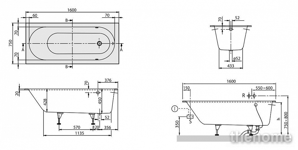 Акриловая ванна Villeroy & Boch Oberon UBQ160OBE2V-01 alpin - 15