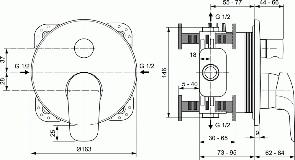 Встраиваемый смеситель для ванны/душа Ideal Standard CERAFLEX A6725AA - 2
