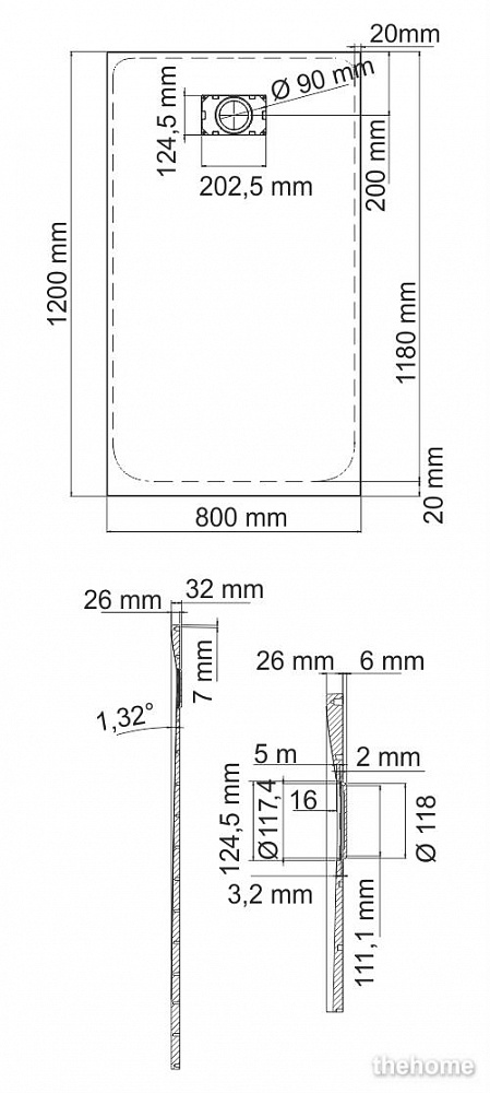 Душевой поддон Wasserkraft Elbe 74T06, 9063339 - 2