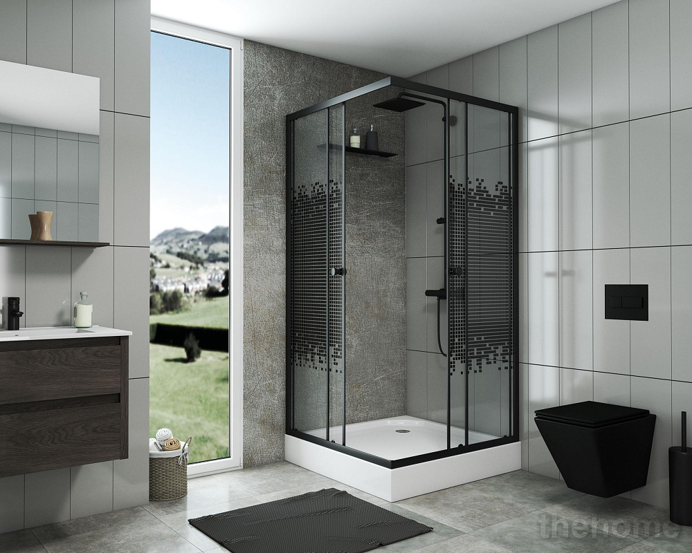 Душевой уголок Niagara Eco NG-009-14Q BLACK 90х90х195 стекло мозаика - 2