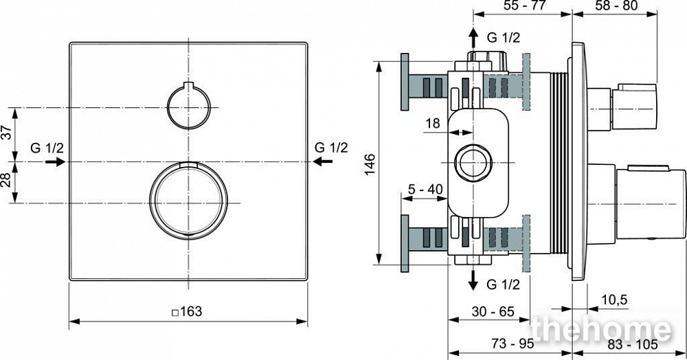 Смеситель Ideal Standard Ceratherm C100 для душа термостатический A6956GN - 2