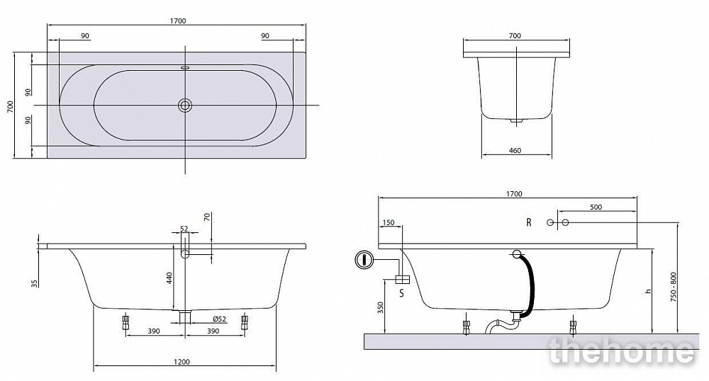 Акриловая ванна Villeroy & Boch Loop & Friends 170х70 см UBA177LFO2V-01 - 2