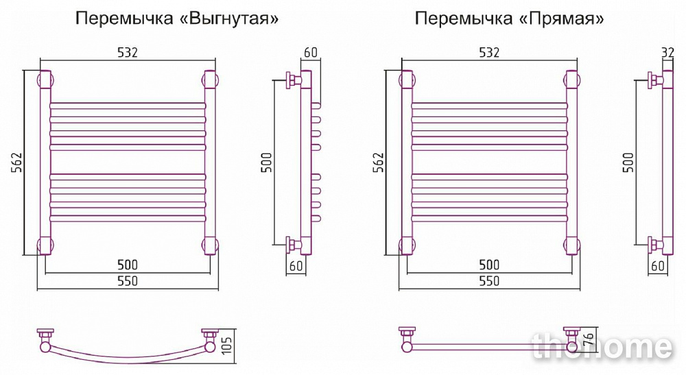 Полотенцесушитель водяной Сунержа Богема+ 50 x 50 см, 00-0220-5050, прямые перемычки, хром - 6