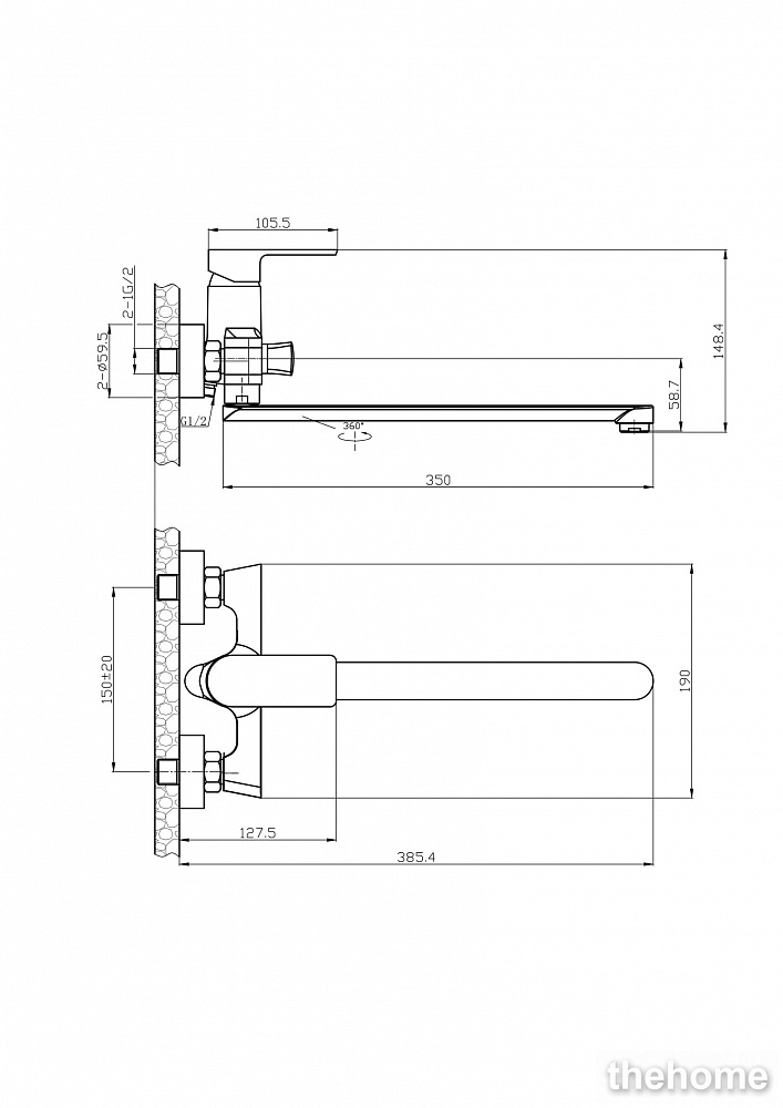 Смеситель Agger Brilliant A0321100 для ванны с душем - 3