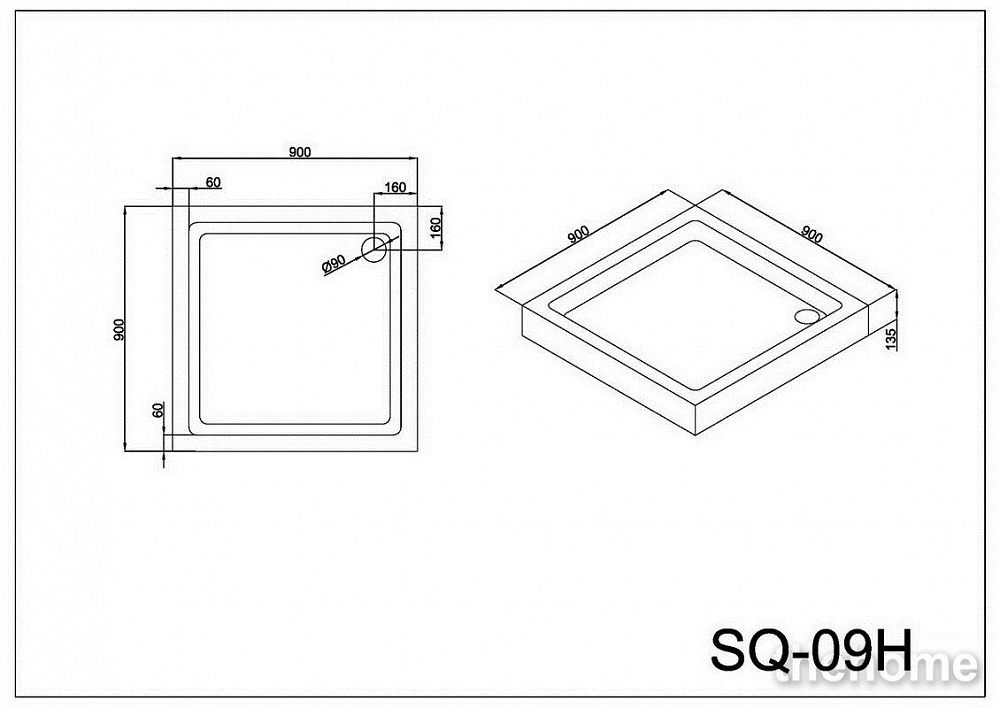 Душевой поддон Black&White Stellar Wind Easy Plumb SQ-09H 90x90x135см - 2