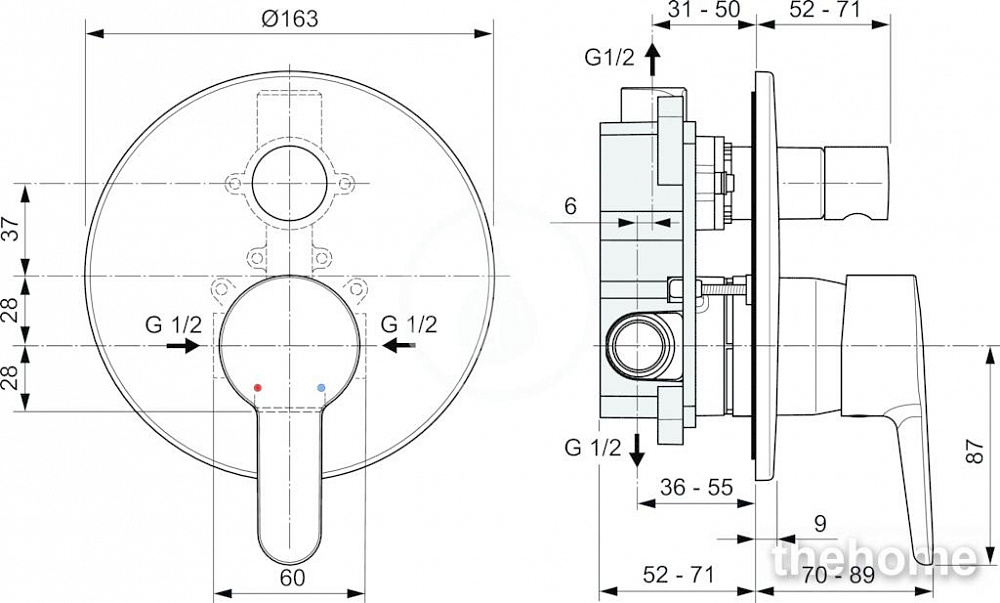 Встраиваемый смеситель для ванны/душа Ideal Standard SESIA A6945AA - 2