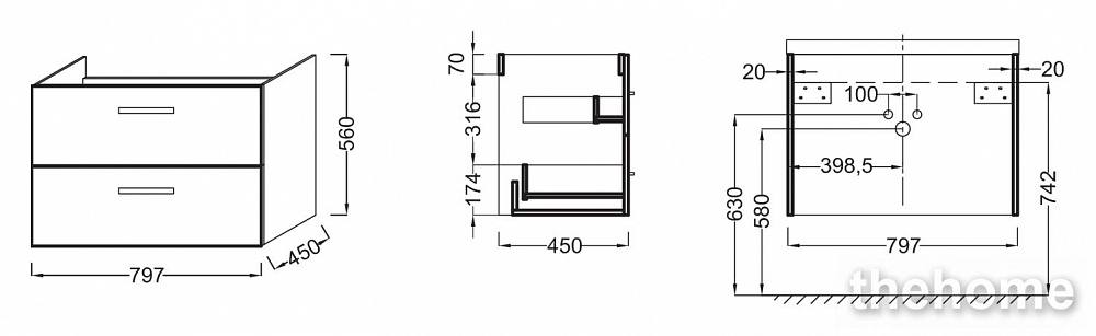 Тумба под раковину 80 см Jacob Delafon Ola EB391RU-N14 серый - 7