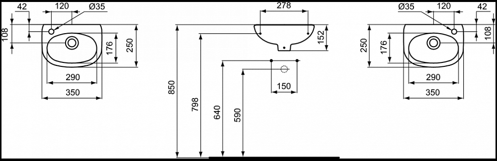 Раковина Ideal Standard Ecco W407901 R 35 см - 2