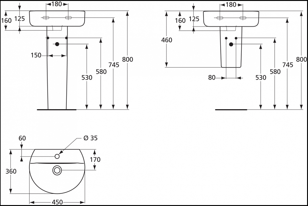 Раковина Ideal Standard Connect Sphere E805701 45 см - 2