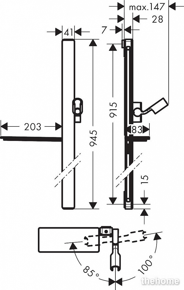 Душевая штанга Hansgrohe Unica E 90 см 27640600, черный хром - 2
